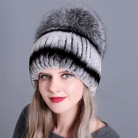 Evrfelan Fashion Winter Womens Hat Rabbit Fur Beanie For Girl With