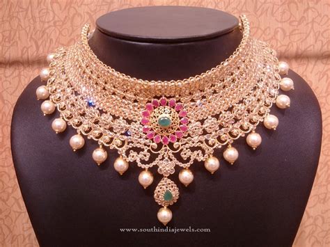 Gold Uncut Diamond Bridal Choker Necklace South India Jewels