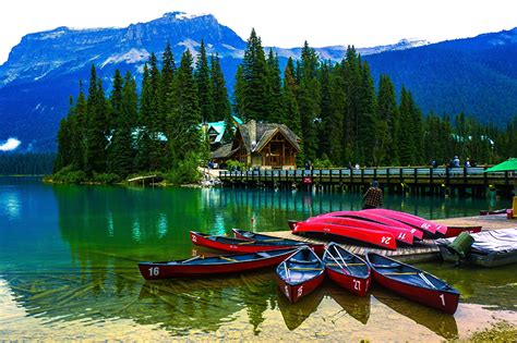 Fondos De Pantalla Canadá Parque Lago Casa Amarradero Barcos Montañas