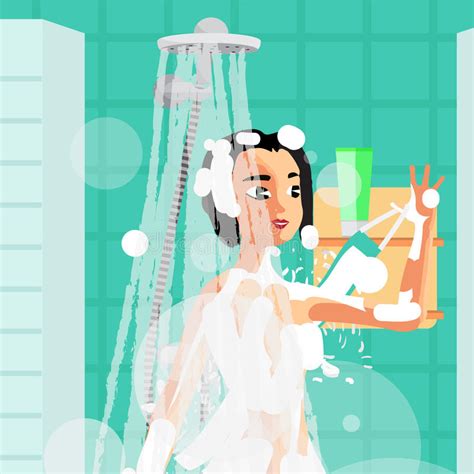 Young Woman Washing Herself With A Sponge In The Shower