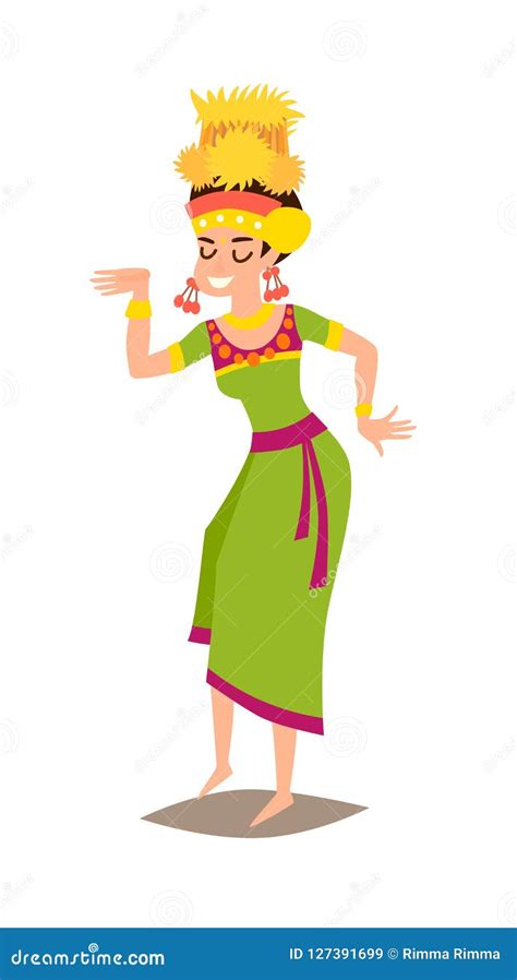 Balinese Dance Woman With Traditional Indonesian Costume Vector