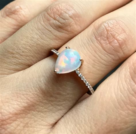 1 Carat Teardrop Opal Engagement Ring Opal Cabochon Genuine Promise