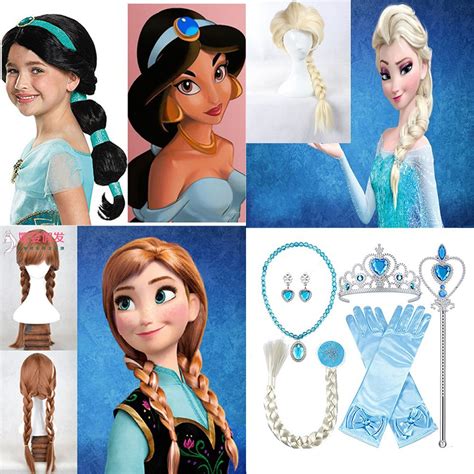 Disney Cosplay Frozen Elsa Anna Jasmine Snow Princess Series Crown Wig