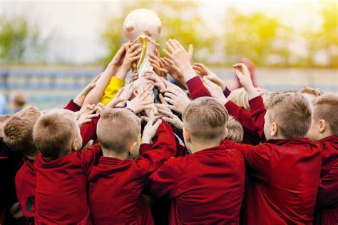 Golden Trophy Raise Children Soccer Team Raising Golden Winning