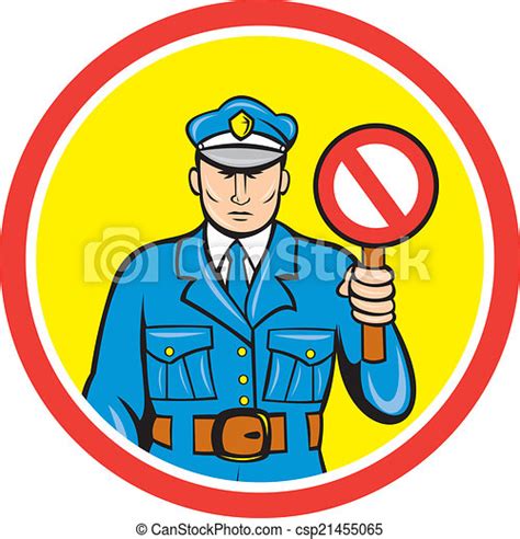 Traffic Policeman Stop Sign Circle Cartoon Illustration Of A Traffic