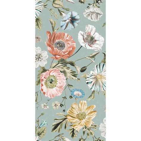 Roommates Vintage Poppy Teal Blue Floral Peel And Stick Wallpaper