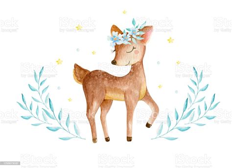 Cute Baby Deer Animal For Kindergarten Nursery Isolated Illustration