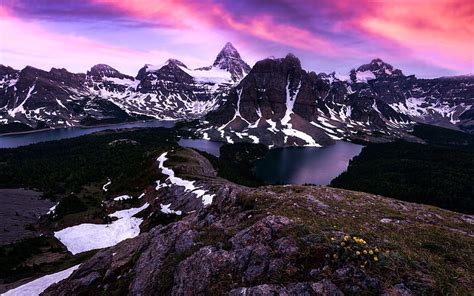 Mount Assiniboine Alberta Lakes Colors Peaks Sunset Clouds Sky