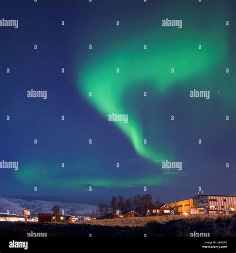 Polar Light Over Sorgenfri Tromso Norway Troms Troms Stock Photo