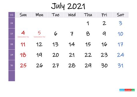 Are you looking for a printable calendar? July 2021 Free Printable Calendar with Holidays - Template ...