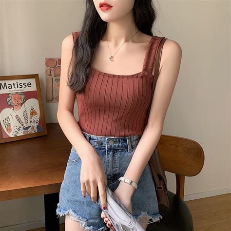 Summer Camisoles For Women Korean Style Knitted Vest Loose Sleeveless Crop Tank Tops BE Shopee