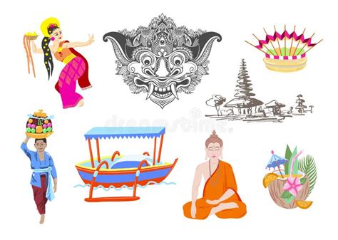 Set Of Balinese Symbols Of Bali Island Vector Illustration Stock