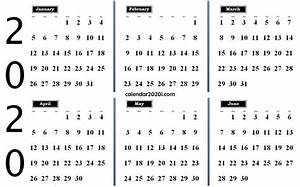 2020 6 Months Calendar From January To June Monthly Calendar