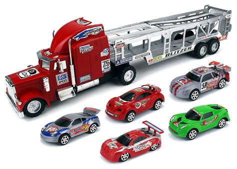 Childrens Friction Speed Blitzer Transporter Trailer Truck Toy Ready