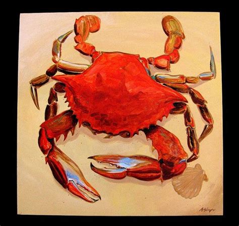 Large Cooked Blue Crab Original Acrylic Painting By Barry Singer Crab