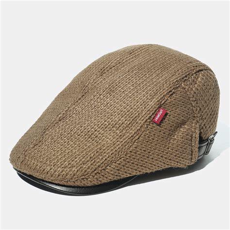 Mens Knit Cap Hat Padded Warm Beret Caps Casual Outdoor Visor Forward