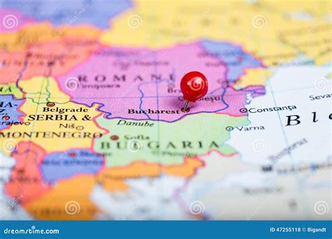 Red Push Pin On Map Of Romania Stock Photo Image Of Close Romania