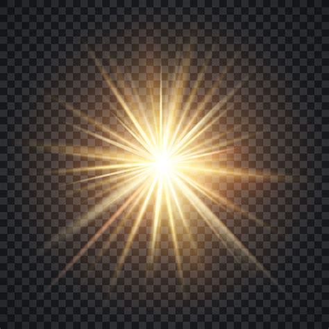 Vector Realistic Starburst Lighting Effect Yellow Sun With Rays And G