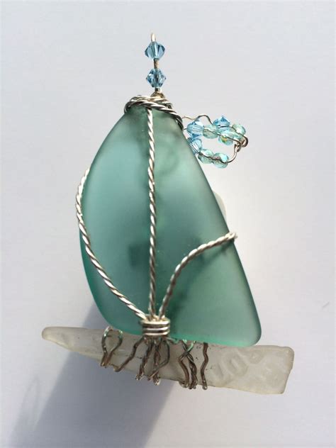 Rare Teal Sea Glass Sailboat Pendant Linda Rae Dixon Creates Art With
