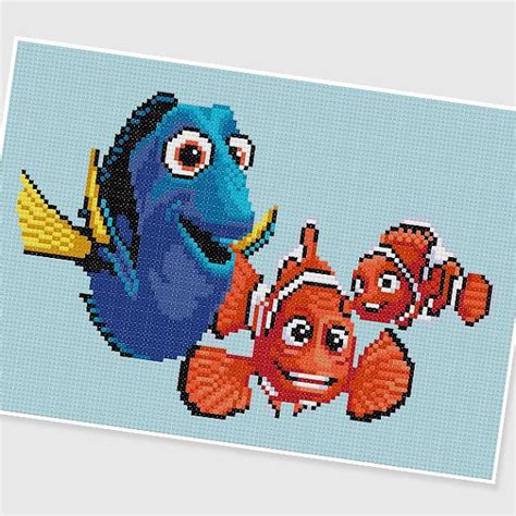A Cross Stitch Pattern With An Image Of Finding Nemo And Dory From The Movie Finding Nemo