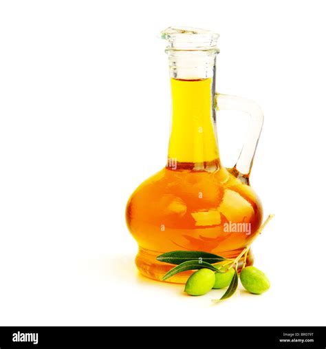 Fresh Green Olives And Oil Isolated On White Background Stock Photo Alamy