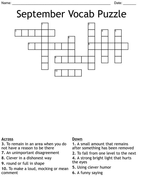 September Vocab Puzzle Crossword Wordmint
