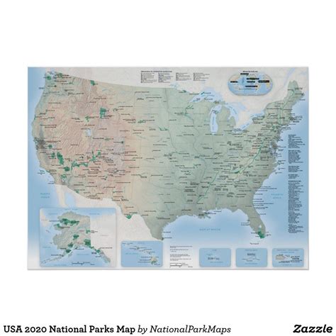 Usa 2020 National Parks Map Poster National Parks Map