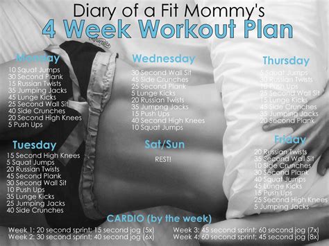 You can work at home and choose the intensity of the recommended exercises. Diary of a Fit Mommy4 Week No-Gym Home Workout Plan ...