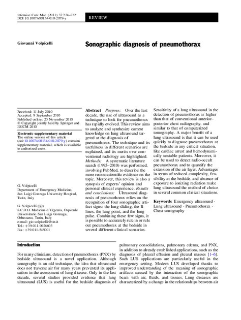 Pdf Sonographic Diagnosis Of Pneumothorax Kristin Carmody