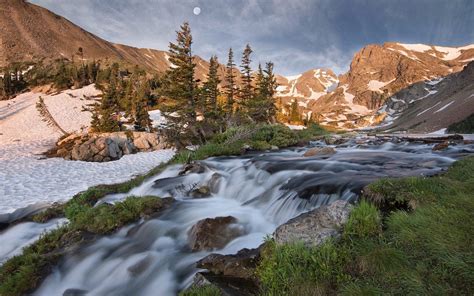 Download Wallpapers Waterfall Mountains Lake Isabell Indian Peaks