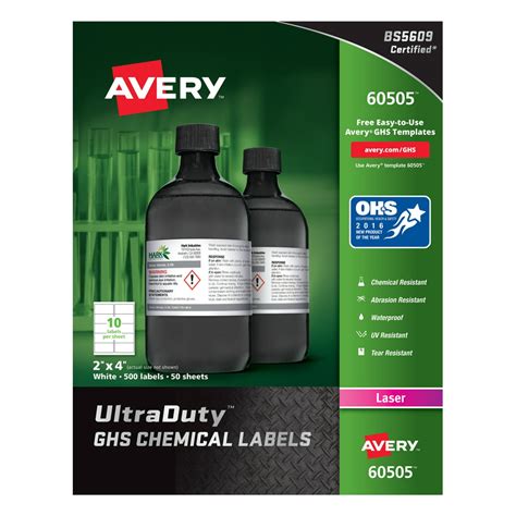 Avery Ultraduty Ghs Chemical Labels Permanent Adhesive Waterproof Uv