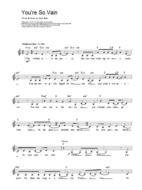 Download Carly Simon Youre So Vain Sheet Music And Chords 2 Page