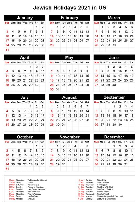 2021 Hebrew Holiday Calendar Calendar Printables Free Templates