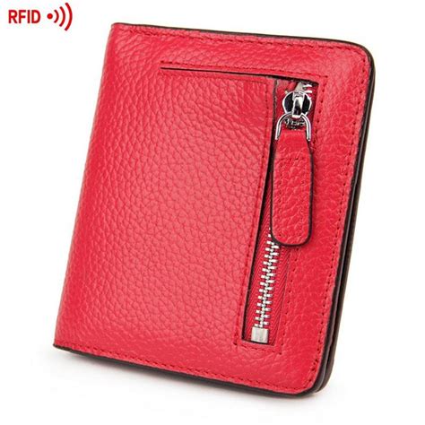 Slim Women Wallet Genuine Leather Rfid Blocking Small Zipper Wallet For