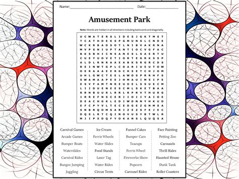 Amusement Park Word Search Puzzle Worksheet Activity Teaching Resources