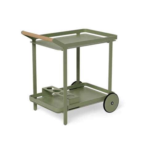 Imola Outdoor Teak Bar Cart Drinks Trolley Matt Eucalyptus Green