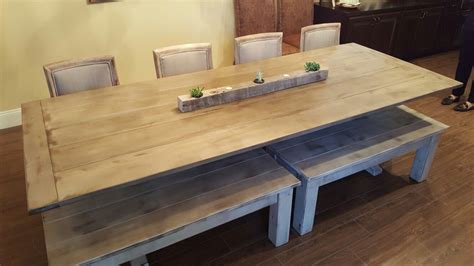 Farmhouse Style Table With Benches Containing Storage Drawers Product