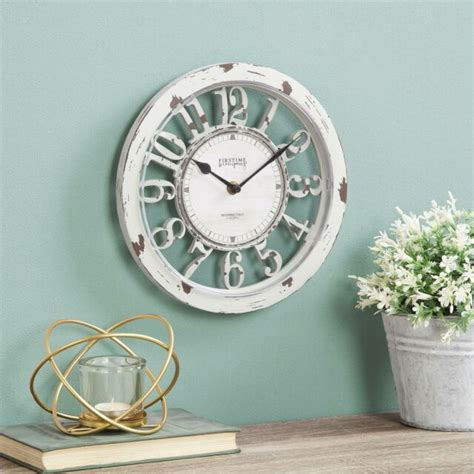 Distressed Wall Clock Rustic Farmhouse Shabby Chic White Round Kitchen