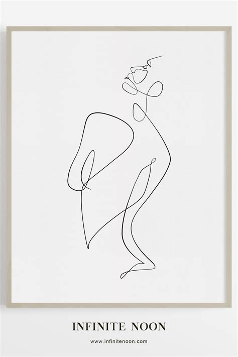 Minimalist Contemporary Line Wall Art Body Figure One Line Drawing Print Female Form Sketch