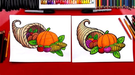 The cornucopia, or the horn of plenty, is a common centerpiece displayed on the thanksgiving table. How To Draw A Cornucopia - Art For Kids Hub