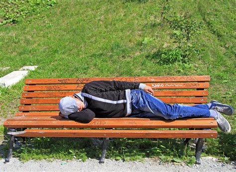 Drank Man Rests On A Bench In Park Editorial Stock Image Image Of