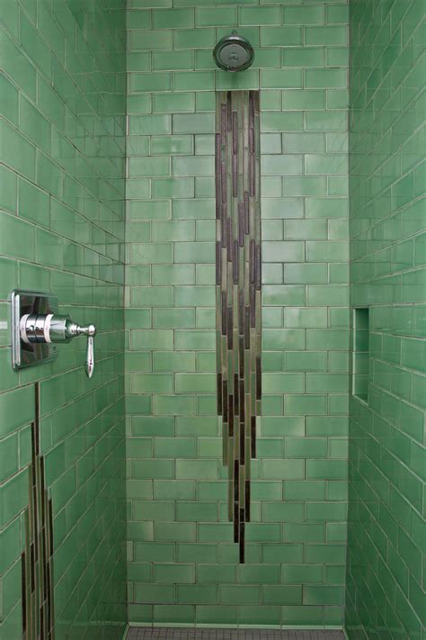 Deep Jade Green Waterfall Tile Shower Mid Century