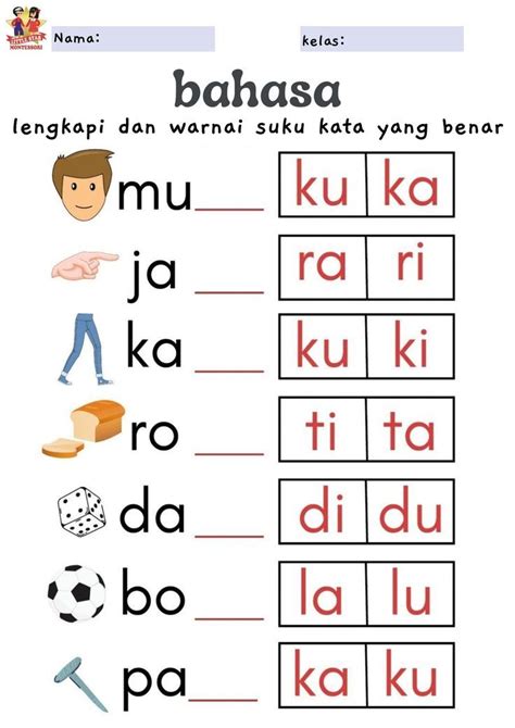 Lembar Kerja Bahasa Indonesia Tk Materi Guru Lembar Kerja Suku Kata