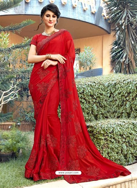 Buy Classy Red Georgette Party Wear Saree Party Wear Sarees