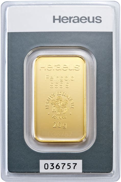 20 Gram Heraeus Gold Bar Gold Merchant Trusted Gold Dealer