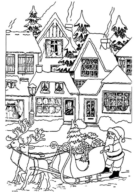 Christmas Houses With Santa Claus Christmas Coloring Pages For Kids