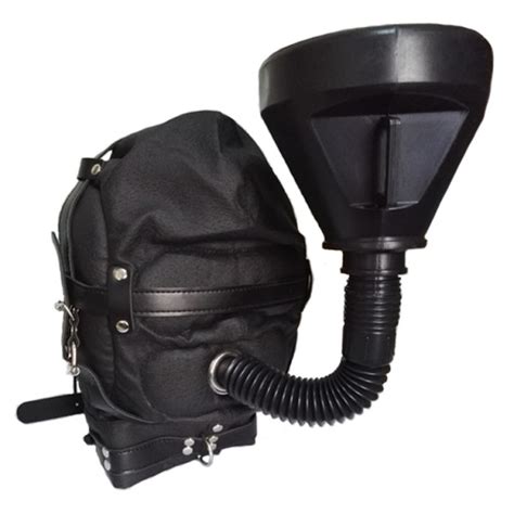 BDSM Funnel Mouth Gag Urine Irrigation Hood Leather Muzzle Open Mouth Feeding Irrigating System