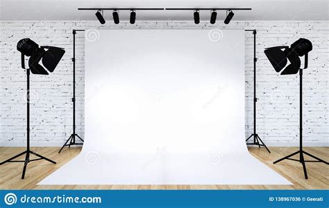 Photo Studio Lighting Set Up With White Backdrop 3d Rendering Stock