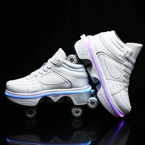 Kick Roller Skate Shoes With Light Deformation Shoes With Wheel，led