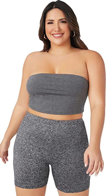 Floerns Womens Plus Size Basic Sleeveless Bandeau Strapless Crop Tube Top Grey X Large More